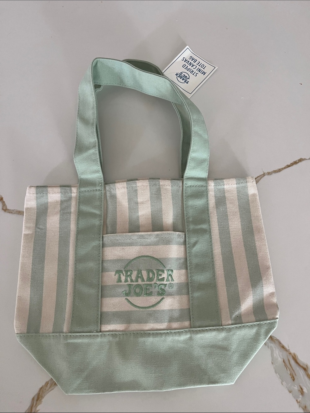 Trader Joe’s Mint Green Mini Stripe Canvas Tote Bag
